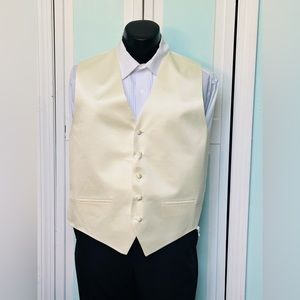 Dark Ivory Light Pale Yellow Satin Closed Back Vest Prom Wedding Men’s Large L